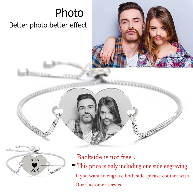 Customized Bracelets Engrave Photo Name Date Bracelet Stainless Steel Engrave Adjustable Bangles For Women ID Tag Memory Gift