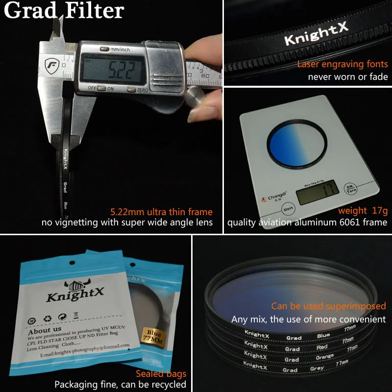 Knightx 24 di Colore Filtro 49 Millimetri 52 Millimetri 55 Millimetri 58 Millimetri 67 Millimetri 77 Mm Grad Nd per Nikon Canon Sony eos Lens Foto