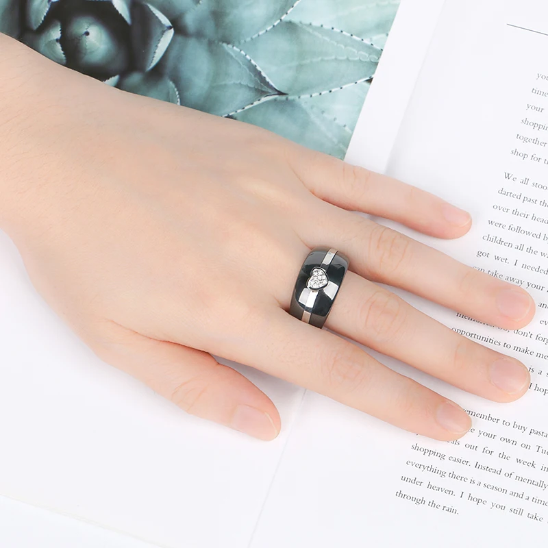 Lovely CZ Heart Alien Ring for Women Men Made With Healthy Ceramic Jewelry Never Fade Gift for Lover Family