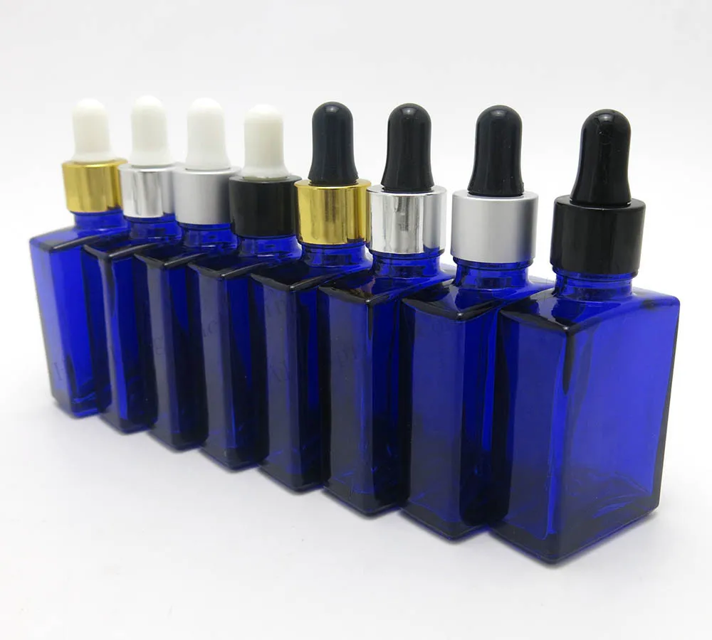 12x30 ml Portátil Quadrado Azul de Vidro Frascos Conta-gotas de Olho Recipiente Aromaterapia 1oz Copo Vazio E Frasco Conta-gotas de Líquido frascos