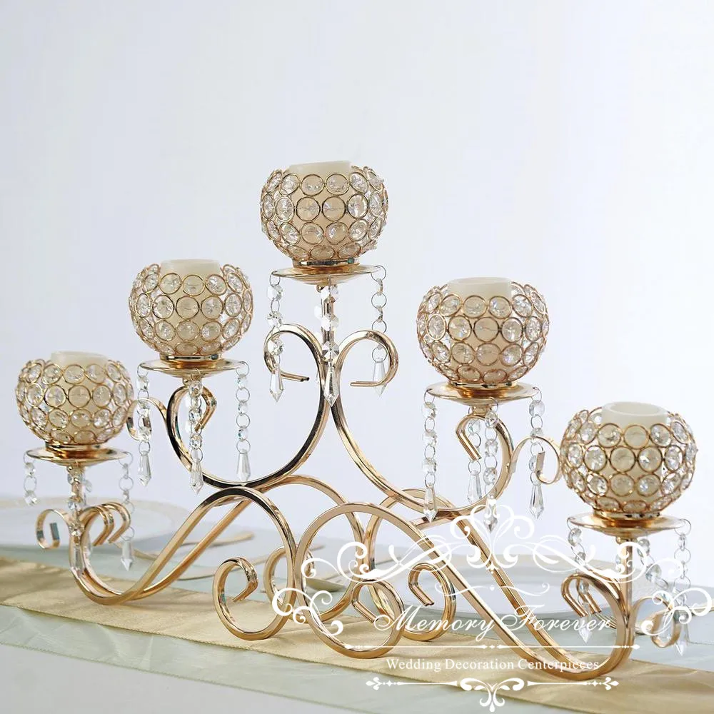 Crystal Centerpiece 5 Arms Candelabra Wedding Decoration Event Road Lead Luxury Candlestick for Anniversary Ceremony