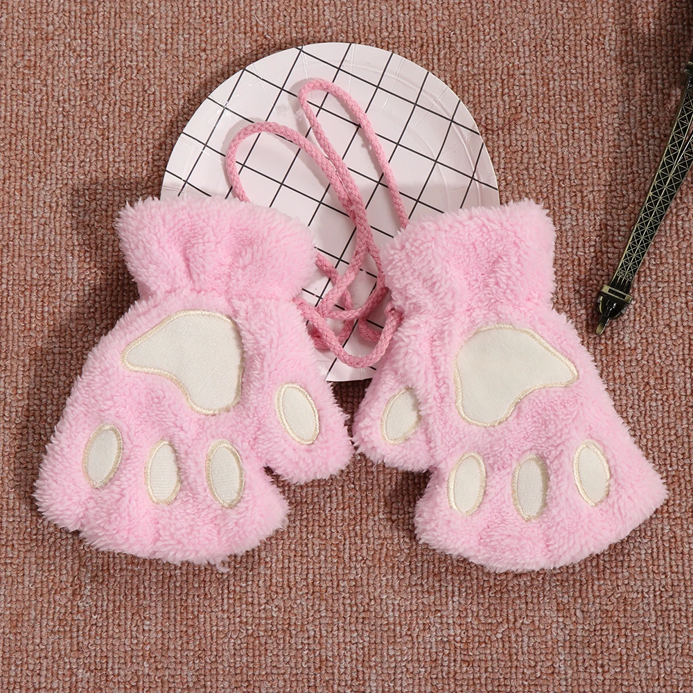 1Pair Women Girls Lovely Winter Warm Fingerless Gloves Fluffy Bear Cat Plush Paw Claw Half Finger Gloves Mitten New