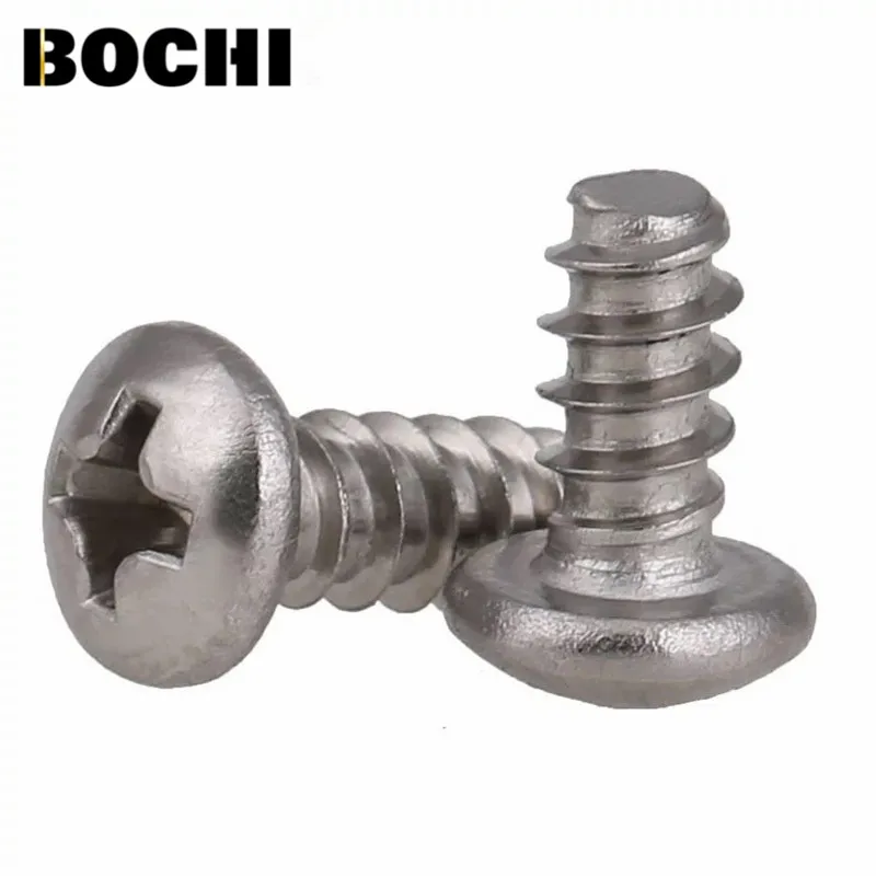 GB/T 50pcs 304 stainless steel phillips pan round head Flat Tail self-tapping screws white M2M2.2M2.6M3M4M5 wood screws