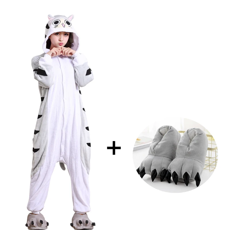 Flannel Cheese Cat Kigurumi Pajamas Anime Onesies For Adults Back Zipper Women One-Piece Pyjama Sleepwear Men Cosplay Costume