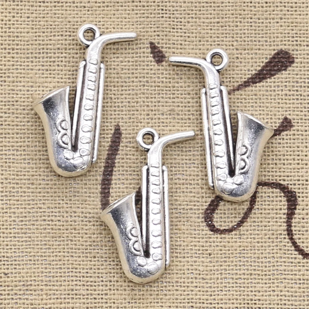 10pcs Charms Horn Saxophone 26x21mm Antique Bronze Silver Color Pendants Making DIY Handmade Tibetan Bronze Silver Color Jewelry