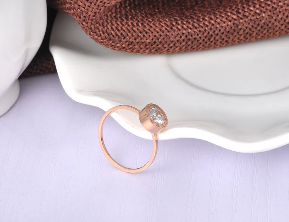 Lokaer Stainless Steel Jewelry Round AAA Zircon Roman Numerals Basic Models Anillos Mujer Rose Gold Color Rings R18139