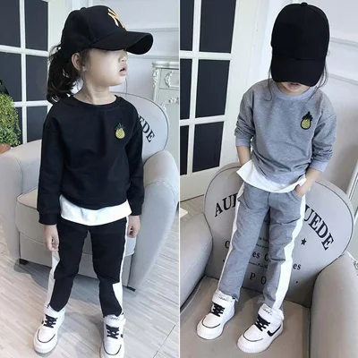 Children's pineapple loose sweater + white pull-ups casual pants 2pcs set of 2020 girls spring and autumn fashion sports suit