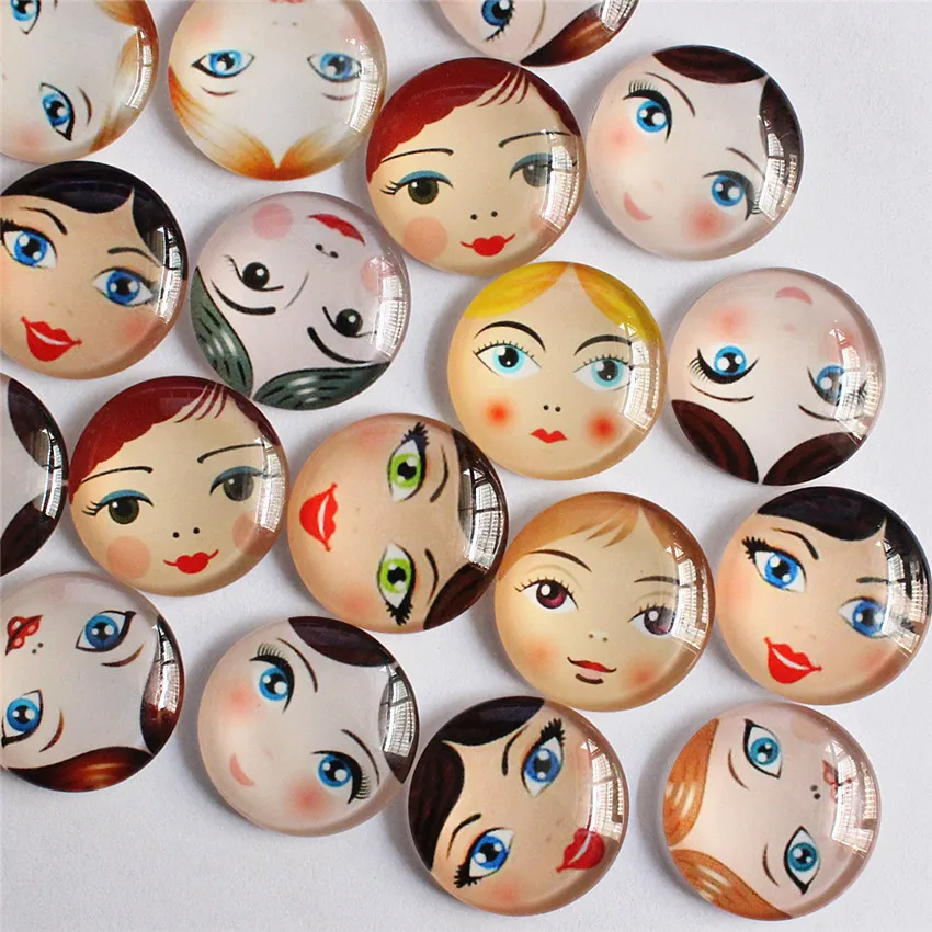 10mm 12mm 14mm 16mm 18mm 20mm 25mm 30mm Mixed Baby Face Head Matryoshka Round Glass Cabochons Flatback Photo DIY  Accessories