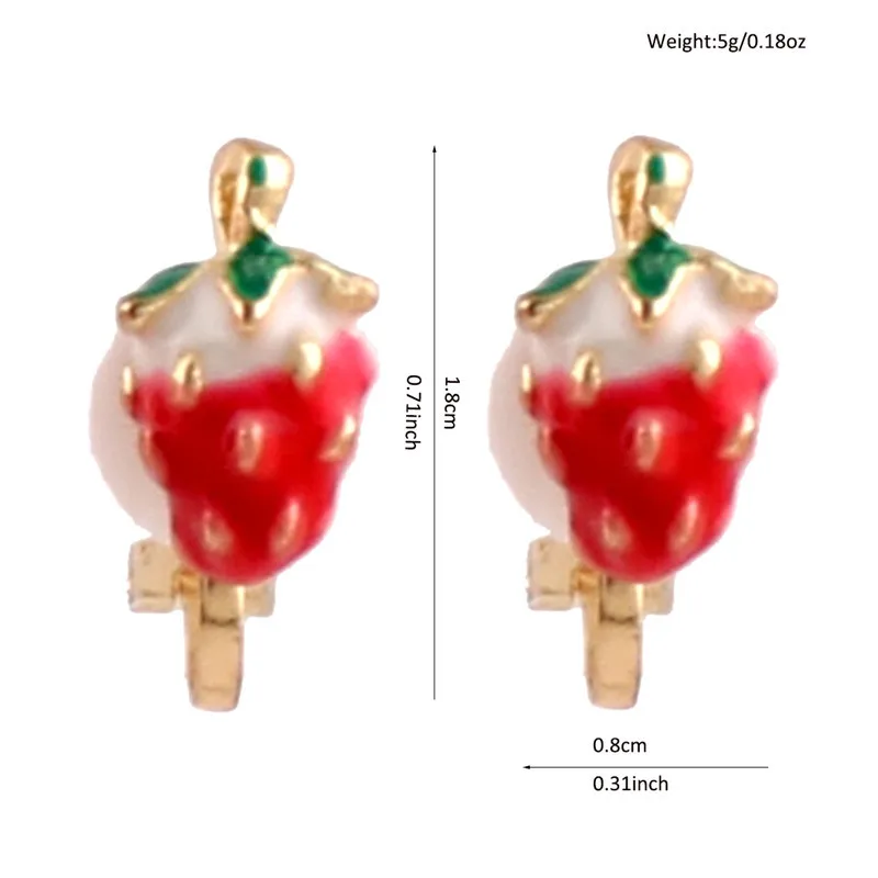 GRACE JUN Top Quality  Fashion Cute Gold Color Red Color Trawberry Shape Clip on Earrings No Pierced  Cushion Earrings Good Gift