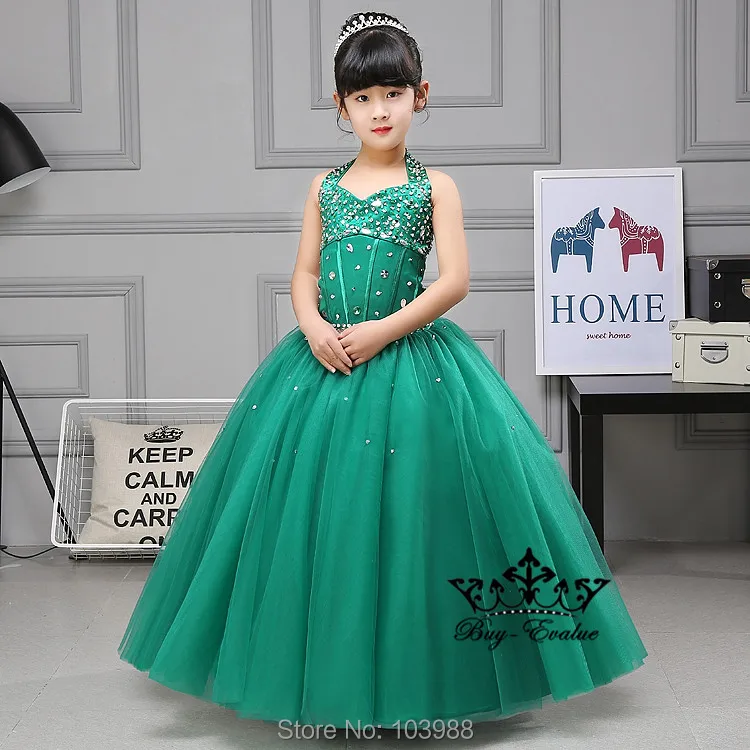

Green Flower Girl First Communion Party Prom Princess Gown