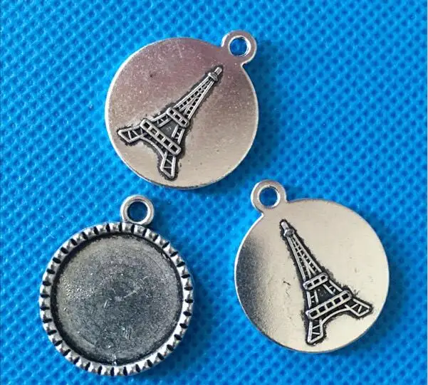 15pcs Antique Silver tone/Antique Bronze Tower Pendant Charm,18mm Cabochon Base SettingTray Bezel,DIY Accessory Jewelry Making