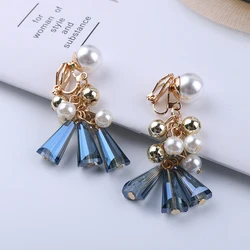 Bohemian Vintage Simulated Pearl Crystal Stone Unique Aretes Clip on Earrings for Women Without Piercing Elegant Wedding Party