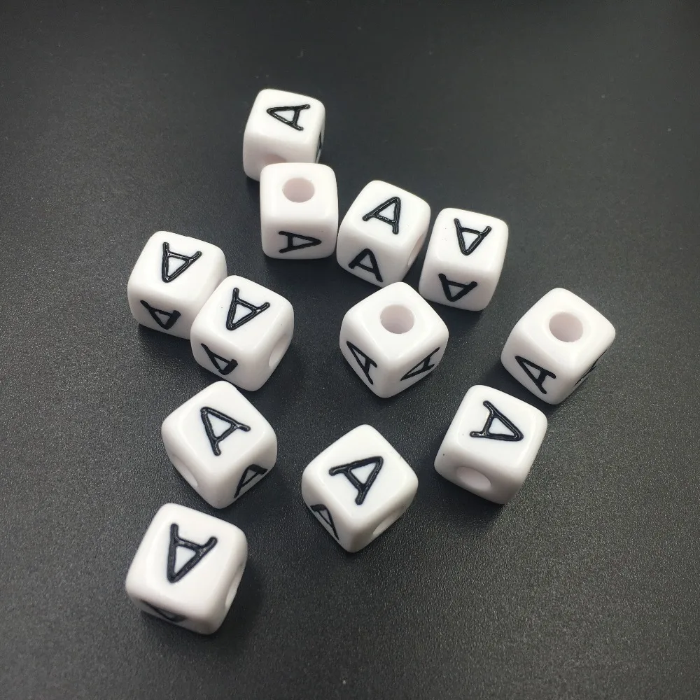 Free Shipping 550PCS/Lot 10*10MM Black Single Letter A Printing Cube Alphabet Beads Acrylic Plastic Square Initial Beads for DIY