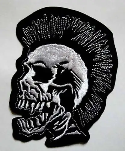 

SKULL MOHAWK MOHICAN PUNK ROCK BIKER Embroidered Iron on Patch Free Shipping