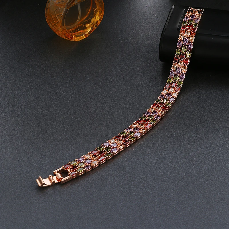 Emmaya Hot sale colorful Cubic Zircon Bracelet Romantic Rose Gold Color Bride Wedding Bangle Bracelet New Year Gift