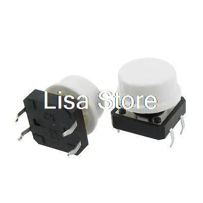 Momentary Tact Tactile Push Button Switch 12x12x11mm DIP + White Round Cap