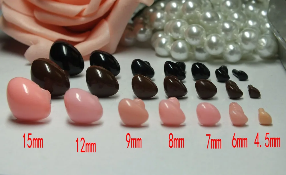 Free Ship30pcs/lot Velvet Triangle Safety Nose With Washer --black/brown/pink Color 5-15mmsize Can Choose