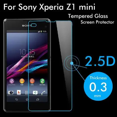 2.5D HOT Original 9H Tempered Glass Protective Film Explosion-proof Screen Protector For Sony Xperia Z1 compact  Z1 mini M51W