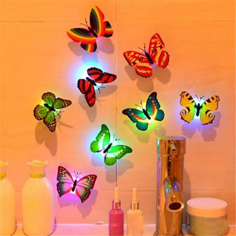 Lámpara Led de mariposa para decoración del hogar, luz nocturna para Navidad, boda, escritorio, Multicolor, 10 unids/lote