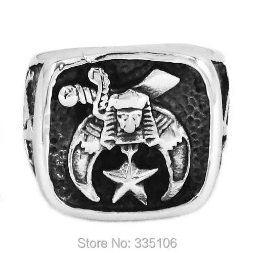 Free Shipping! Shriner Masonic Biker Ring Stainless Steel Freemasonry Skull Moon Star Men Jewelry SWR0409