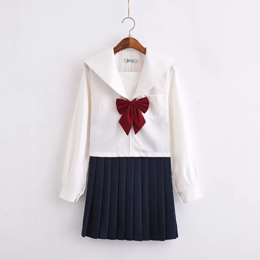 New Sailor Suit Girls Japanese JK Uniform Set completo Summer Class School Uniform Cosplay studenti vestiti Bow White Top Navy Skirt