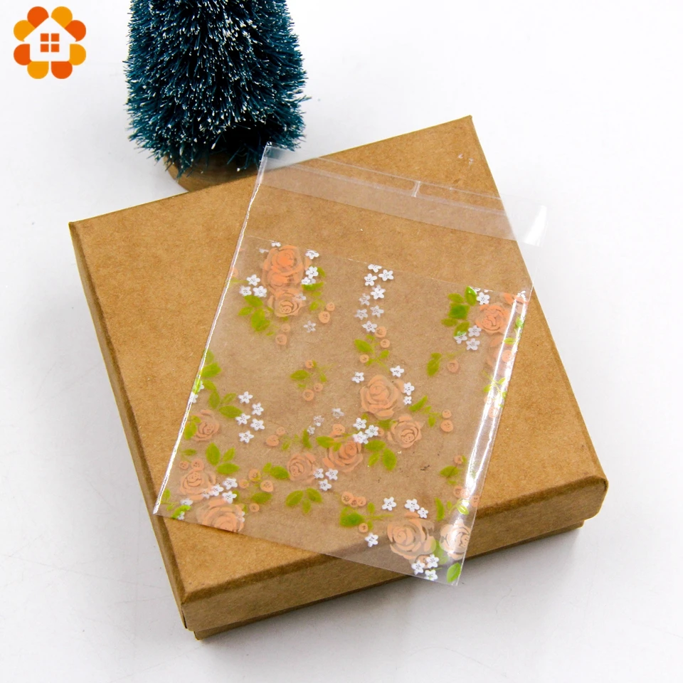 100PCS Rose Flowers Candy &Cookie Plastic Bags Self-Adhesive For DIY Biscuits Snack Baking Package Decor Kids Gift Supplies