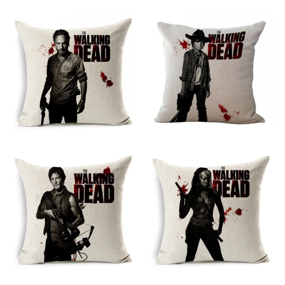 

The Walking Dead Print Decorative Pillows One Side Print Cotton Linen Cushion Cover 45x45cm Woven Throw Cushion Pillow Cover