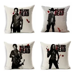 The Walking Dead Print Decorative Pillows One Side Print Cotton Linen Cushion Cover 45x45cm Woven Throw Cushion Pillow Cover