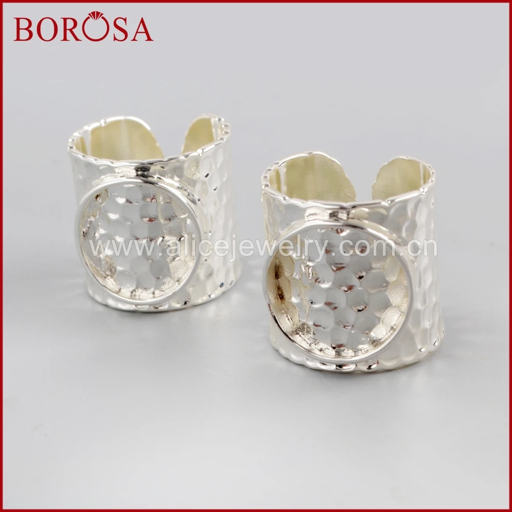 BOROSA 10/20PCS Silver Color Brass Round Blank Ring Base Fashion Metal Rings Settings for Druzy Gems Ring Jewelry DIY PJ114-S