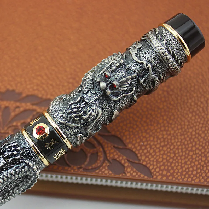 JINHAO GRAY FOUNTAIN PEN BROAD NIB DRAGON PLAY THE PEARL