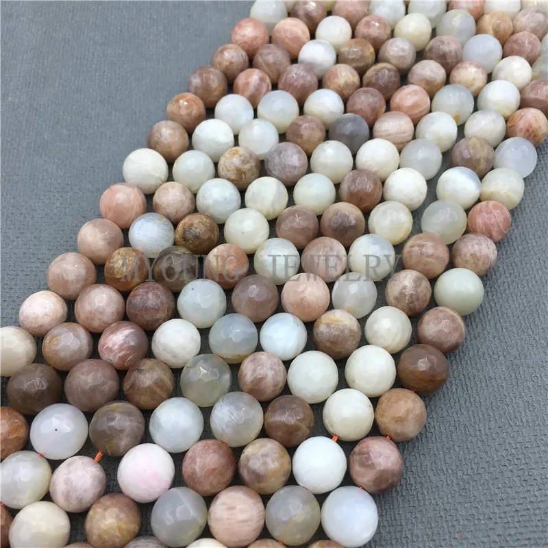 Mixture Colors Round Faceted Sunstone Beads,Natural Stone Beads For DIY Jewelry Making, 15.5''Free Shipping MY0672