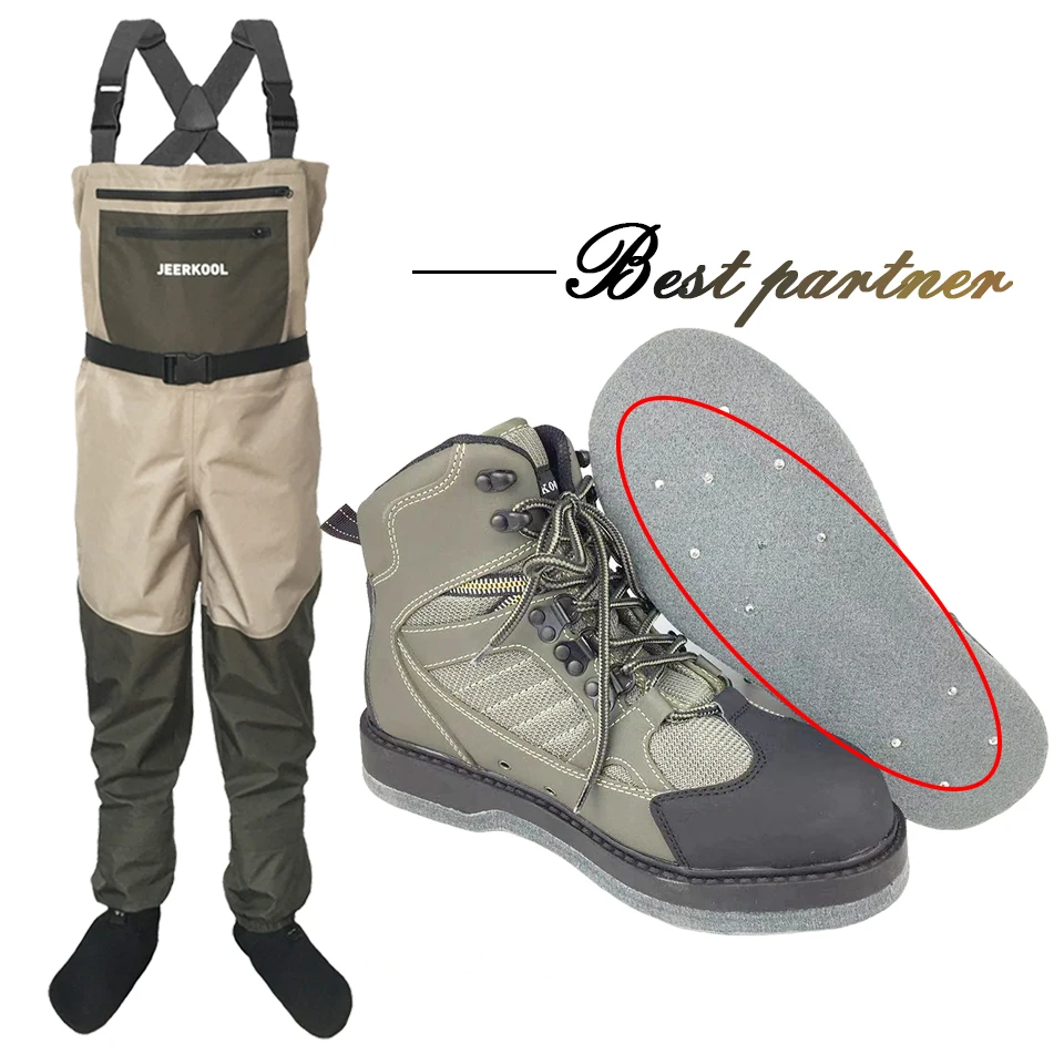 

Waders Fly Fishing Shoes Nails Felt Sole & Pants Clothes Waterproof Hunting Suit Overall Wading Upstream Boots Leaking Water