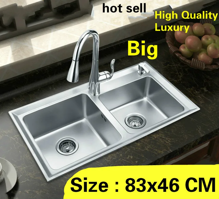 

Free shipping Apartment wash vegetables large kitchen double groove sink 304 stainless steel hot sell vogue 830x460 MM