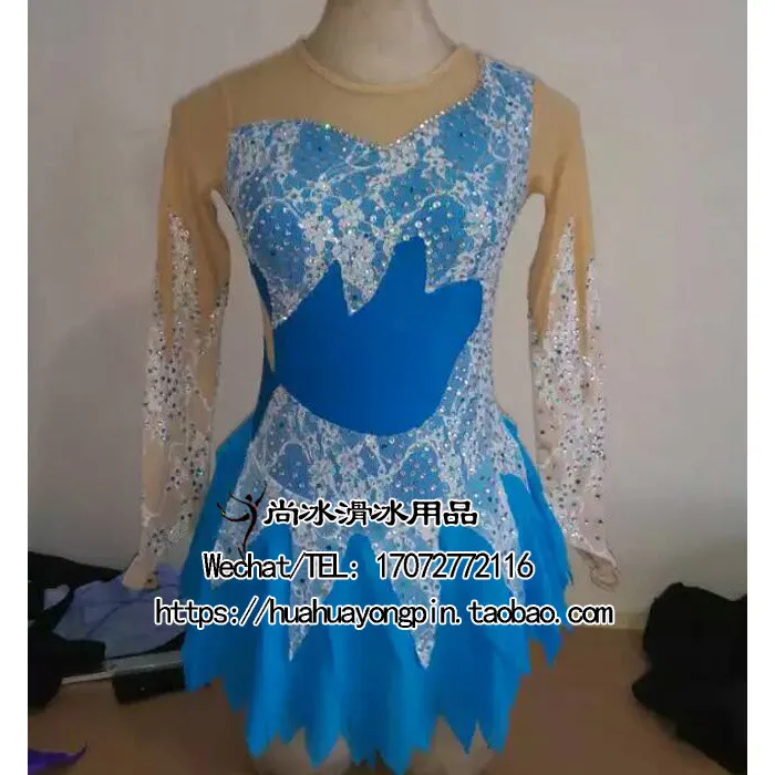 

blue figure skating dresses for girls hot sale custom girls ice skating clothing women flower free shipping