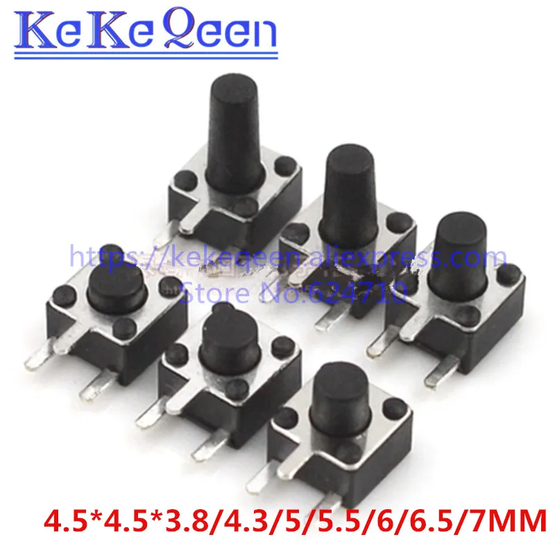 

4.5x4.5mm Panel PCB Momentary Switch Toy switch DIP Side 3pin 4.5x4.5x3.8/4.5/5/5.5/6/7 MM 4.5*4.5*3.8MM 4.5MM 5MM 5.5MM 6MM 7MM