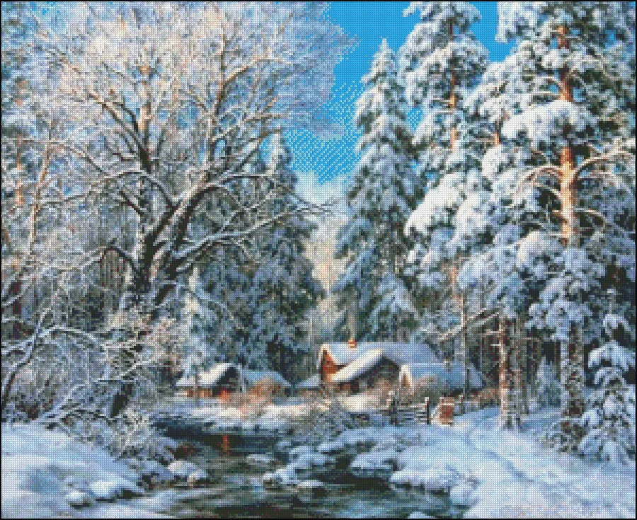 Needlework Crafts Full Embroidery Cotton threads DIY French DMC Counted Cross Stitch Kits 14 ct Oil painting Winter Forest Creek