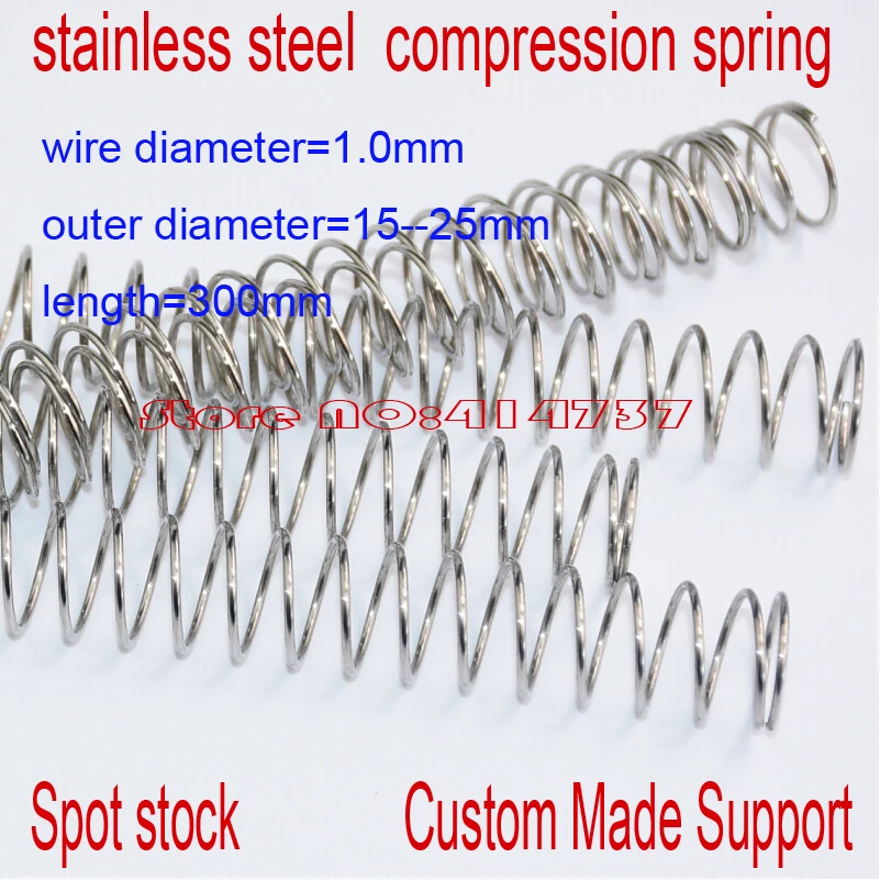

1*15--25 (наружный диаметр) * 300 мм, 1,0 мм, проволока, молотковая пружина из нержавеющей стали, Y-образная пружина сжатия, пружина давления, наружный диаметр = 15-25 мм