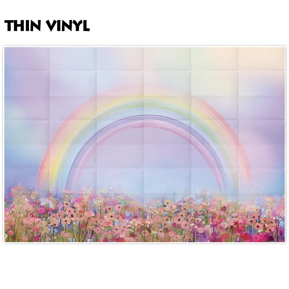 Allenjoy Fotografi Latar Belakang Cat Air Rainbow Flower Lukisan Anak-anak Paskah Latar Belakang Foto Studio Photocall Dicetak Dekorasi