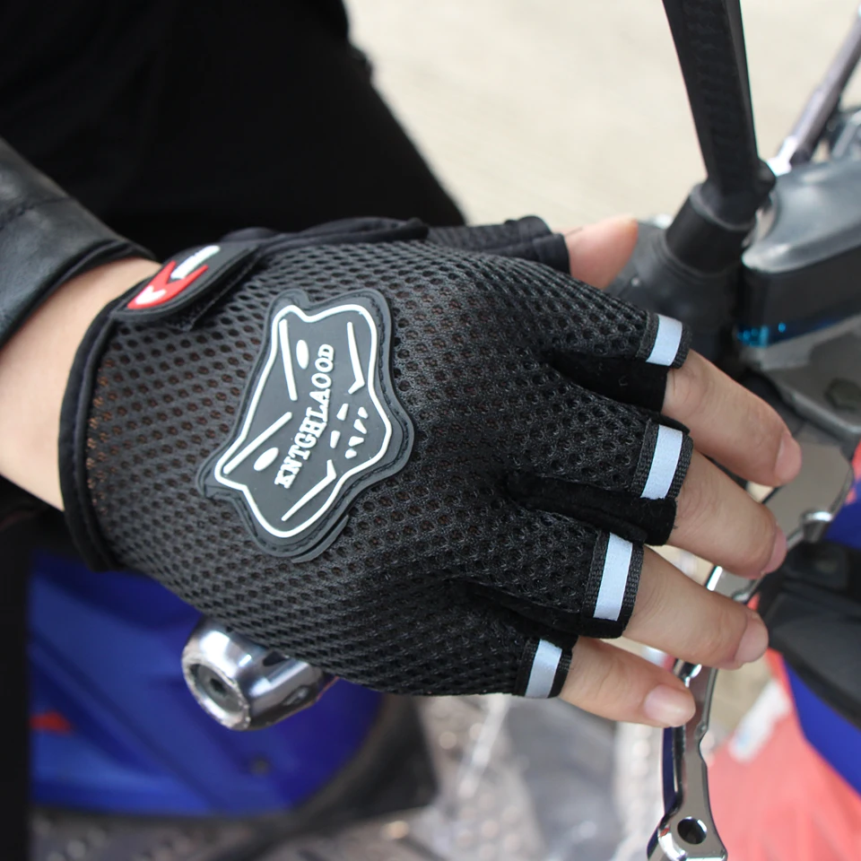 Gants de moto en maille respirante pour hommes et femmes, style demi-doigt, mitaines de fitness, taille réglable, sports de plein air, mode, été,