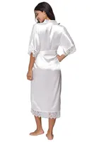 Summer Lace Patchwork Satin Kimono Robe Sexy Sleepwear Lingerie Chemises Women Silk Long Nightgown Wedding bridesmaid Robes - Image 4