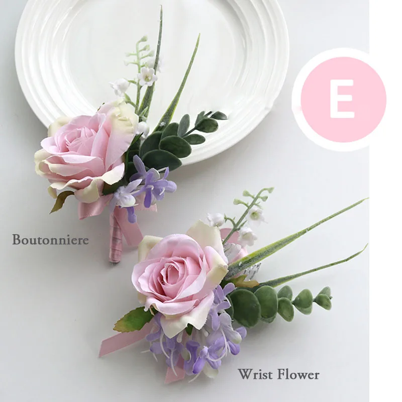 YO CHO Bruiloft Accessoires Boutonnières Corsages Roze Rose Manchet Armband Flore Bruidsmeisje Bruidsjonkers Huwelijk Zijde Pols Corsages