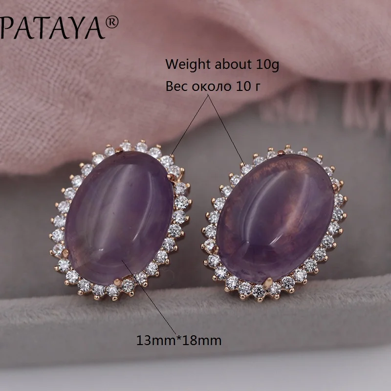 PATAYA New Arrivals Onyx Natural Stone Big Dangle Earrings For Women White Cubic Zircon  585 Rose Gold Color Wedding Jewelry