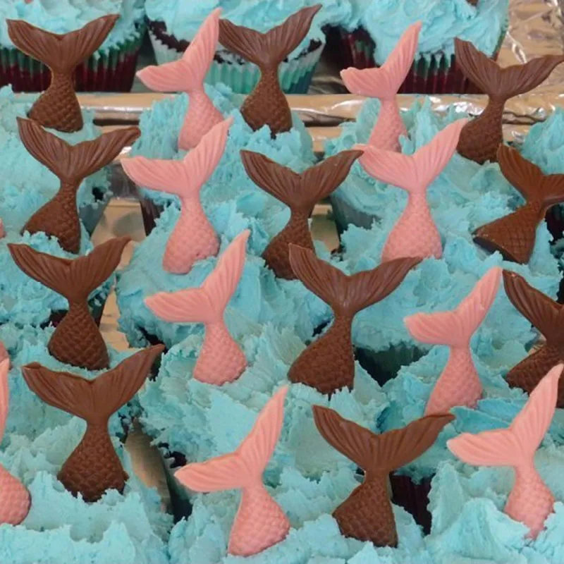 16 Cavities Mermaid Tails Silicone Mold Chocolate Candy Jelly Molds Baby Birthday Cupcake Topper Cake Decorating Tools