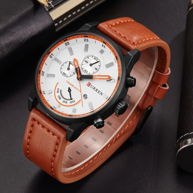 Top CURREN New Genuine Leather Watch Men Luxury Brand Quartz Watch Analog Display Date Casual Watch Men Watches relogio feminino