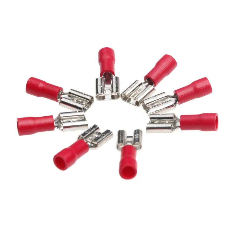 FDD1.25-250 100Pcs Female Insulated Electrical Crimp TerminalS for 0.5-1.5mm2 Wire Cable Connectors AWG 22-18