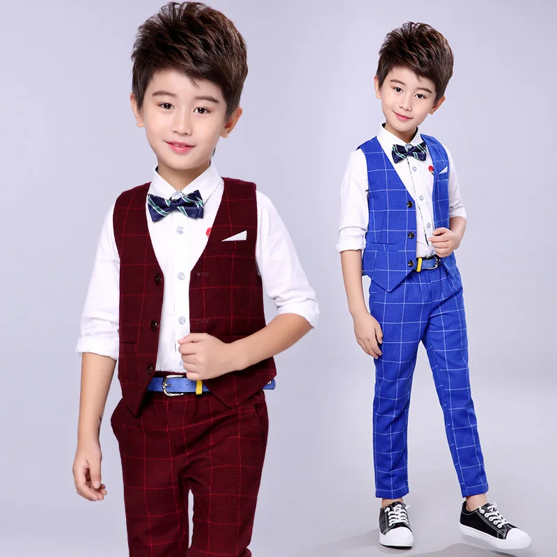 2021 New Vest Pants 2PCS Kids Plaid Wedding Suit Brand Flower Boys Formal Tuxedos School Suit Kids Spring Clothing Set