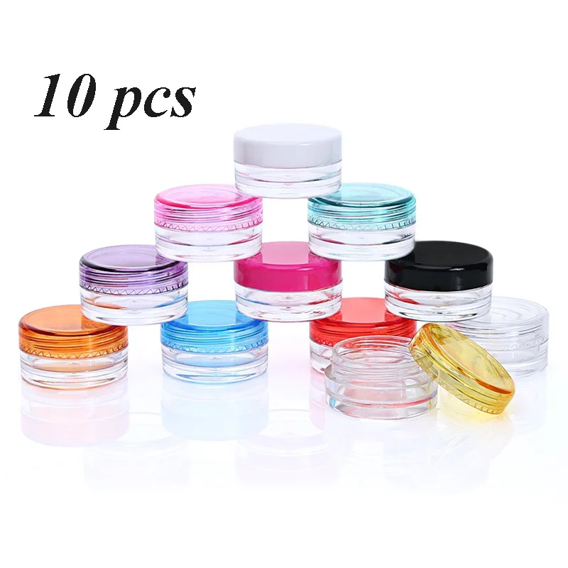 10pcs Cosmetics Jar Box Face Cream Nail Art Cosmetic Glitter Storage Pot Container Round Bottle Portable Plastic Makeup Tool Kit