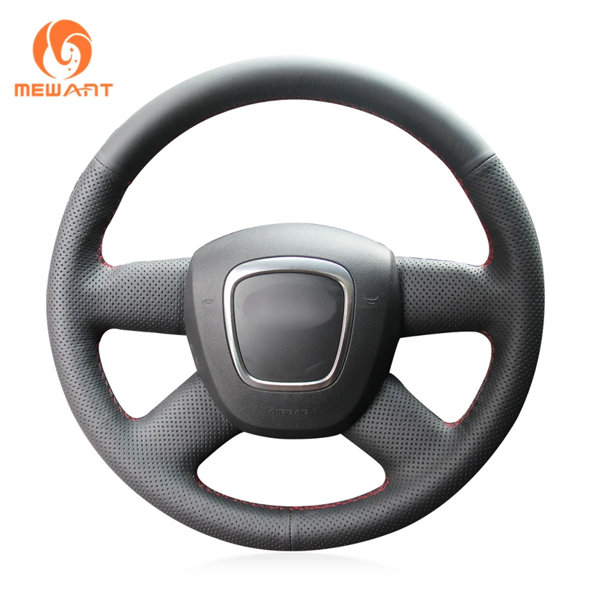 MEWANT Black Artificial Leather Car Steering Wheel Cover for Audi A3 8P Sportback A4 B8 A4 B7 A6 C6 4-Spoke 2003 2004 2005-2012