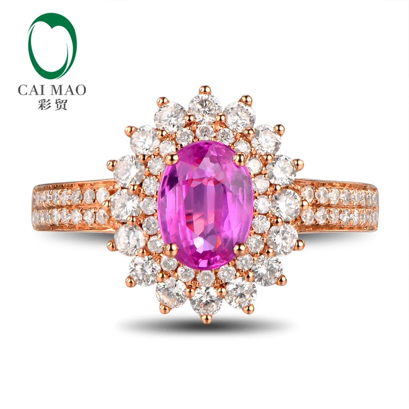 18k/Au750 Gold 1.02ct Pink Sapphire &  0.65ct Natural Diamond Engagement Ring Fine Jewelry