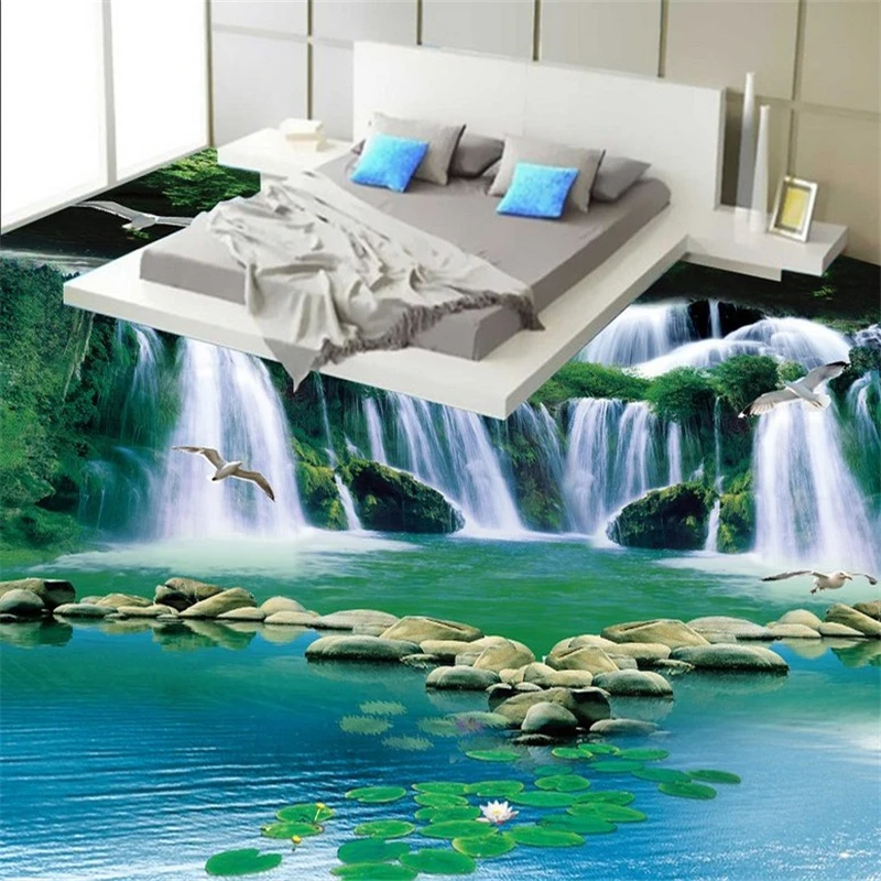 beibehang Wallpaper Mural Wall Stickers Dream Waterfall Water Green Forest 3D Bathroom Bedroom Floor papel de parede